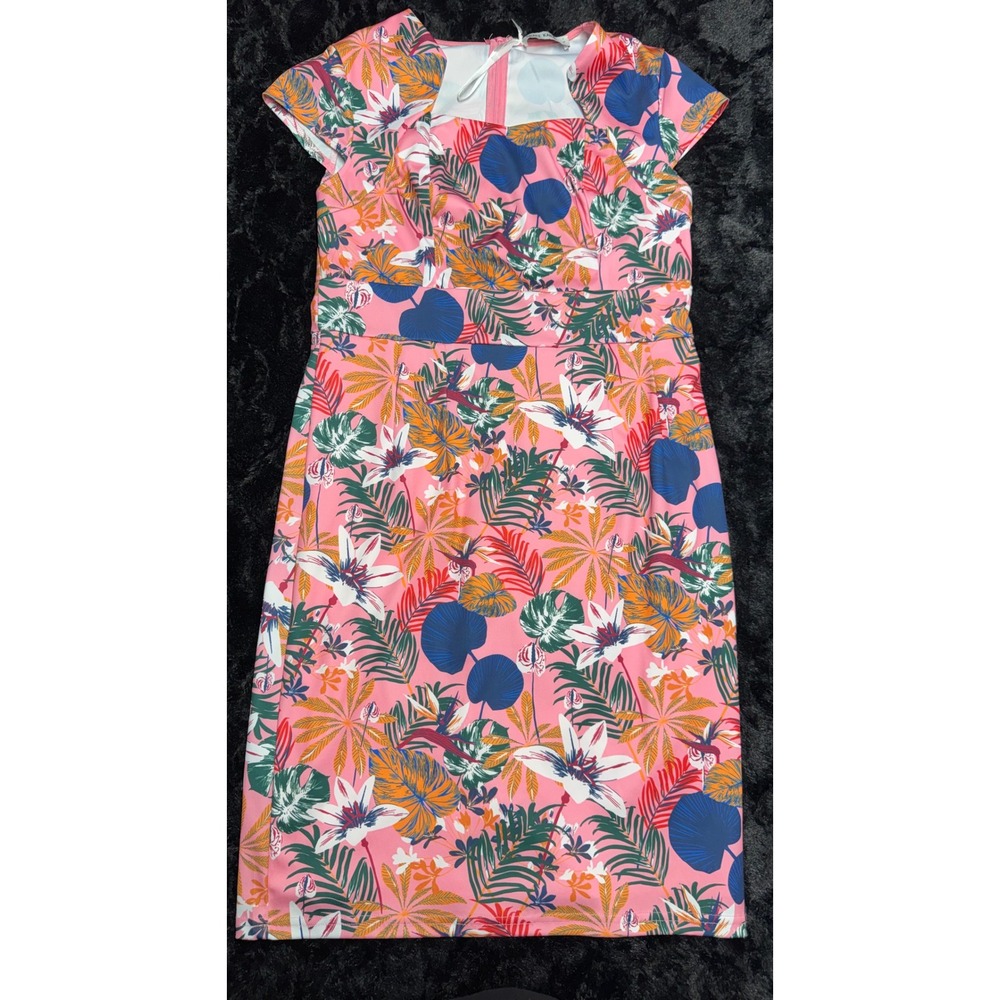 1950s Vintage Grace Karin Pink Tropical Floral Sheath Dress